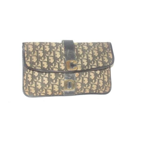 Dior Two Way Belt Purse Gold CD Accent Removable Strap Black Grey Trotter Print - Picture 9 of 12
